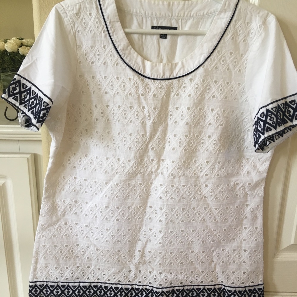 Catherine Malandrino eyelet cotton linen top black embroidery trim - Picture 1 of 7